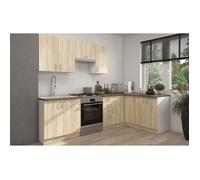 SARA Cuisine complète modulable - Angle réversible - 7 éléments - Décor chêne sonoma - L270 x L148 cm - Plan de travail non inclus