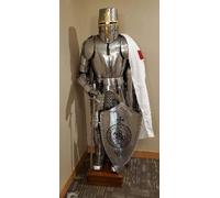 Sara International Armure médiévale complète d'armure corporelle, taille adulte, 195 cm, argent, bois, acier, pour les jeux de rôle, cosplay, Halloween, théâtre et reconstitutions historiques