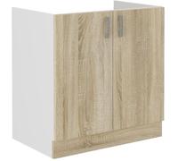 SARA Meuble bas evier - Décor chêne sonoma - 2 portes Battantes - L80xP48xH82 cm