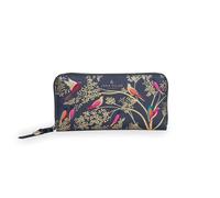 Sara Miller London Portefeuille zippé pour femme, pochette porte-monnaie, porte-cartes, cuir synthétique, Oiseaux bleus fumés, L