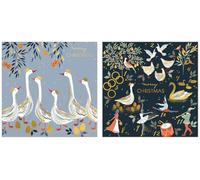 Sara Miller Lot de 10 cartes de Noël avec compte à rebours et oies - 2 motifs | Finition aluminium et relief | 130 x 130 mm | Carte texturée 280 g/m²