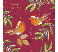 Sara Miller Lot de 10 cartes de Noël rouges-gorges - 2 motifs | Finition aluminium et relief | 130 x 130 mm | Carte texturée 280 g/m²