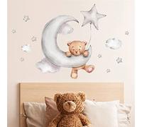 Sarah Duke Graz Design Sticker mural décoratif pour chambre d'enfant Motif petit ours et nuages Pour chambre de bébé fille Motif ours