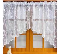 Sarah Duke Rideau brise-bise transparent - Motif fleurs et oiseaux - Style maison de campagne - Rideau court pour décoration de fenêtre de café - Blanc - 210 x 90 cm (l x H)