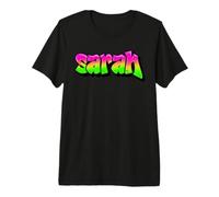 Sarah Graffiti Nom personnalisé Vert Rose Femmes Filles T-Shirt Haut de Gamme