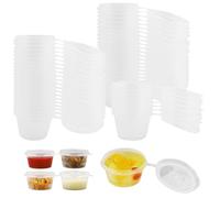 SARAHLOUISEJENKINSLTD - Lot de 100 Boîtes en Plastique Réutilisables avec Couvercle - 25 ml - Pour Sauces, Épices, Salades, Ketchup