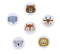 SARAHLOUISEJENKINSLTD Lot de 6 boutons d'armoire en bois pour chambre d'enfant, motif animal, ronds, boutons de meubles, boutons de tiroir avec vis, blancs