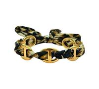 SARAI SHOP bracelet jonc- maille marine avec ruban leopard - nez de cochon -doré-bracelet réglable - tendance - acier inoxydable