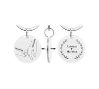 SARAI SHOP Porte-clés Personnalisé avec Dessin main,gravure prénom parent, enfant,cadeau pour papa, maman, grand parents, Médaillon Rond (2 prénoms gravure recto et verso)