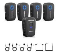 Saramonic Blink 500 T4 Système de micro cravate sans fil pour 4 personnes, 2,4 GHz, portée de 100 m, 4 émetteurs et 1 récepteur, son 24 bits, pour appareil photo reflex numérique, caméscope