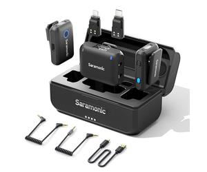 Saramonic Blink500B2+ Micro Cravate sans Fil pour iPhone/Téléphone Android/Caméra, Portée de 300M, Microphone Professionnel à Double avec Prise USB-C/3,5 mm/Lightning pour Enregistrement vidéo, Vlog