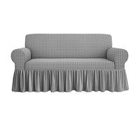 SaRani Housse de canapé élastique avec jupe à volants, motif floral en relief, 280 x 170 cm, tissu bi-élastique, protection canapé, classique (gris moyen, 1 place)