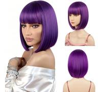 Sarannala Perruques à coupe carrée violet foncé avec frange plate avec bonnet de perruque de 30,5 cm en fibre synthétique résistante à la chaleur pour toutes les femmes et adultes, costume d'Halloween