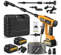 Sararoom 21V Nettoyeur Haute Pression sans Fil, 200Bar Nettoyeur Haute Pression Portable avec Une Buse Réglable 6 en 1, Réglage Intelligent en Quatre Étapes, 2 Batteries, 5m Tuyau, Pot en Mousse