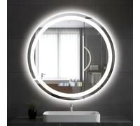 Sararoom Miroir de Salle de Bain Circulaire 60 X 60 cm avec Lampe LED et Interrupteur à Double Touche, Trois Températures de Couleur, Intensité Variable, Anti-Buée, Éclairage Double Face, Modèle Mural