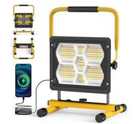 Sararoom Projecteur LED Solaire Rechargeable 100W, Projecteur LED Chantier Portable avec 5 Modes D'éclairage, USB et 10000mAh Batterie, Lampe de Travail Étanchéité IP65 Pour Garage, Atelier, Cour