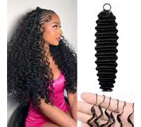 SARAVIN Feather Crochet Hair 16 Pouces 50 Strands 60g 1Pack Deep Wave Hair | Miracle Knots Meche Crochet Human Hair Bresilien Extensions Invisible Cheveux for Black Women Extensions Noire Naturelle