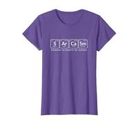 Sarcasme Éléments primaires de l'humour Tableau périodique drôle T-Shirt, Femme, Violet Chiné, XS