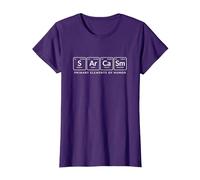 Sarcasme Éléments primaires de l'humour Tableau périodique drôle T-Shirt, Femme, Violet, XS