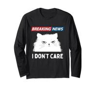Sarcastic Cat Breaking News I Dont Care Funny Slogan Graphic Manche Longue