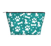 Sarcelle Blanc Chien Empreinte Patte Chiot Bleu, Trousse de Toilette Trousse de Maquillage Sac à cosmétiques Trousse de Toilette de Voyage Portable