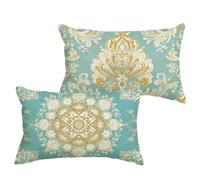 Sarcelle Coussin Exterieur Impermeable 30x60 cm Lin Housse Coussin Mandala Double Face Imprimé Rectangulaire Taie Oreiller pour Salon Intérieur/Extérieur Jardin Été Decor Cadeaux, Lot de 2 1B-79
