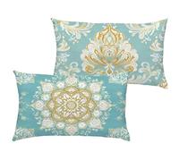 Sarcelle Coussin Exterieur Impermeable 30x60 cm Velours Housse Coussin Mandala Double Face Imprimé Rectangulaire Taie Oreiller pour Salon Intérieur/Extérieur Jardin Été Decor Cadeaux, Lot de 2 1B-79