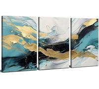 Sarcelle D’Hiver Encadré Wall Art Impression Murale Abstraite Art Mural Vert Et Or Images Salle De Bain DéCor Marbre Vague Peinture Toile Moderne Minimaliste D’Art DéCorations De La Maison 30x40cm 3P