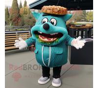 Sarcelle Pulled Pork Sandwich Personnage De Costume De Mascotte Redbrokoly Habillé Avec Une Veste En Cuir Et Des Pinces À Chaussures Multicolore