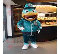 Sarcelle Pulled Pork Sandwich Personnage De Costume De Mascotte Redbrokoly Habillé Avec Une Veste En Cuir Et Des Pinces À Chaussures Multicolore