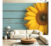 Sarcelle (Teal) Murale Photographie Floral Tournesol, Papier Peint Mural Intissé Design pour Salon Salle À Manger Cuisine Chambre à Coucher - Murale Grand Format pour Bureau Mur TV 250 x 175 cm（WxH)