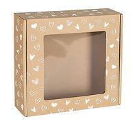 sarcia.eu Boîte carrée avec fenêtre, boîte Cadeau avec Impression Blanche en Forme de cœur 20x20x5 cm x1