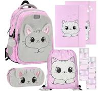 sarcia.eu CHAT KIT de démarrage scolaire : sac à dos rigide, trousse à crayons, sac à chaussures, 2 classeurs avec élastique, autocollants (Chat)
