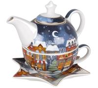 sarcia.eu CHRISTMAS Service à thé : TASSE en porcelaine 300 ml avec théière 450 ml et soucoupe POUR TISANES, CADEAU DE NOËL (D)