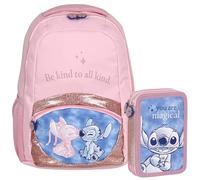 sarcia.eu Disney Stitch Ensemble Scolaire pour Fille: Sac À Dos renforcé + Trousse à Crayons avec Fournitures Scolaires, Layette Scolaire (Stitch)