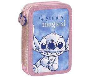 sarcia.eu Disney Stitch Trousse Scolaire à Deux Compartiments avec ÉQUIPEMENT pour Fille, pour L'ÉCOLE - 32 éléments, 2 Zip (Stitch Pliable)