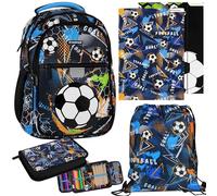 sarcia.eu Football KIT SCOLAIRE pour GARÇON : sac à dos rigide, trousse avec fournitures, sac à chaussures, 2 chemises à élastique (Football II)