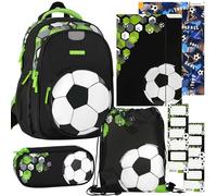 sarcia.eu Football KIT SCOLAIRE pour GARÇON: sac à dos rigide, trousse, sac à chaussures, 2 classeurs avec élastique, autocollants (Football)