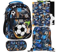 sarcia.eu Football KIT SCOLAIRE pour GARÇON : sac à dos rigide, trousse sacoche, sac à chaussures, 2 chemises à élastique (Football III)