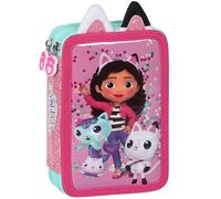 sarcia.eu Gabby's Dollhouse Trousse à Crayons Deux Compartiments avec ÉQUIPEMENT pour Fille, pour L'ÉCOLE - 32 éléments, 2 Zip Oreilles 3D (Gabby Pliable)