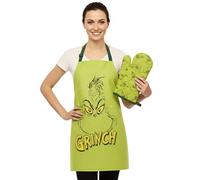 sarcia.eu Grinch 2en1 Set de cuisine de Noël : tablier réglable + gant, ensemble vert pour cadeau (Grinch)