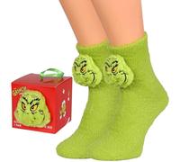sarcia.eu Grinch Chaussettes hautes pour femmes, CHAUDES, EN PELUCHE, chaussettes DE NOËL dans une boîte CADEAU (FR/ES, Alpha/lettres, Taille unique, Taille normale, Taille normale, Vert)
