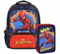 sarcia.eu Marvel Spider Man Ensemble Scolaire pour garçon: Sac À Dos renforcé + Trousse à Crayons avec Fournitures Scolaires, Set Scolaire (Spider-Man)