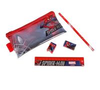 sarcia.eu Marvel Spider Man Trousse À Crayons zippée avec ÉQUIPEMENT, Sachet pour garçons, Set D'ÉCOLE, Transparente (Rouge Spider-Man)
