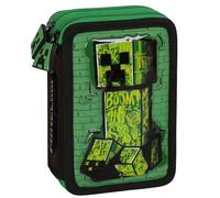 sarcia.eu Minecraft Creeper Trousse à Deux Compartiments avec ÉQUIPEMENT pour garçon pour L'ÉCOLE - 32 éléments, 2 Fermetures éclair (Minecraft Pliable)