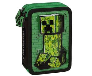 sarcia.eu Minecraft Creeper Trousse à Deux Compartiments avec ÉQUIPEMENT pour garçon pour L'ÉCOLE - 32 éléments, 2 Fermetures éclair (Minecraft Pliable)