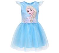 sarcia.eu Reine des Neiges Elsa Robe Bleue avec Tulle à Manches Courtes, Robe pour Fille 6-7 Ans