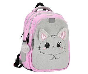 sarcia.eu Sac à dos rose RENFORCÉ pour écolière, avec réflecteurs TROIS COMPARTIMENTS chat 40x29x20cm, 23 l (Chaton rose)
