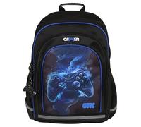 sarcia.eu Sac à dos scolaire rembourré bleu-noir pour garçon, avec réflecteurs, pour manette de jeu 40x29x20cm, 23l (Noir-bleu Gamer)