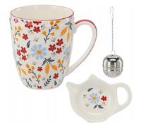 sarcia.eu Service à thé : mug en porcelaine avec infuseur et soucoupe pour les herbes, emballée dans un coffret cadeau 350 ml (C)